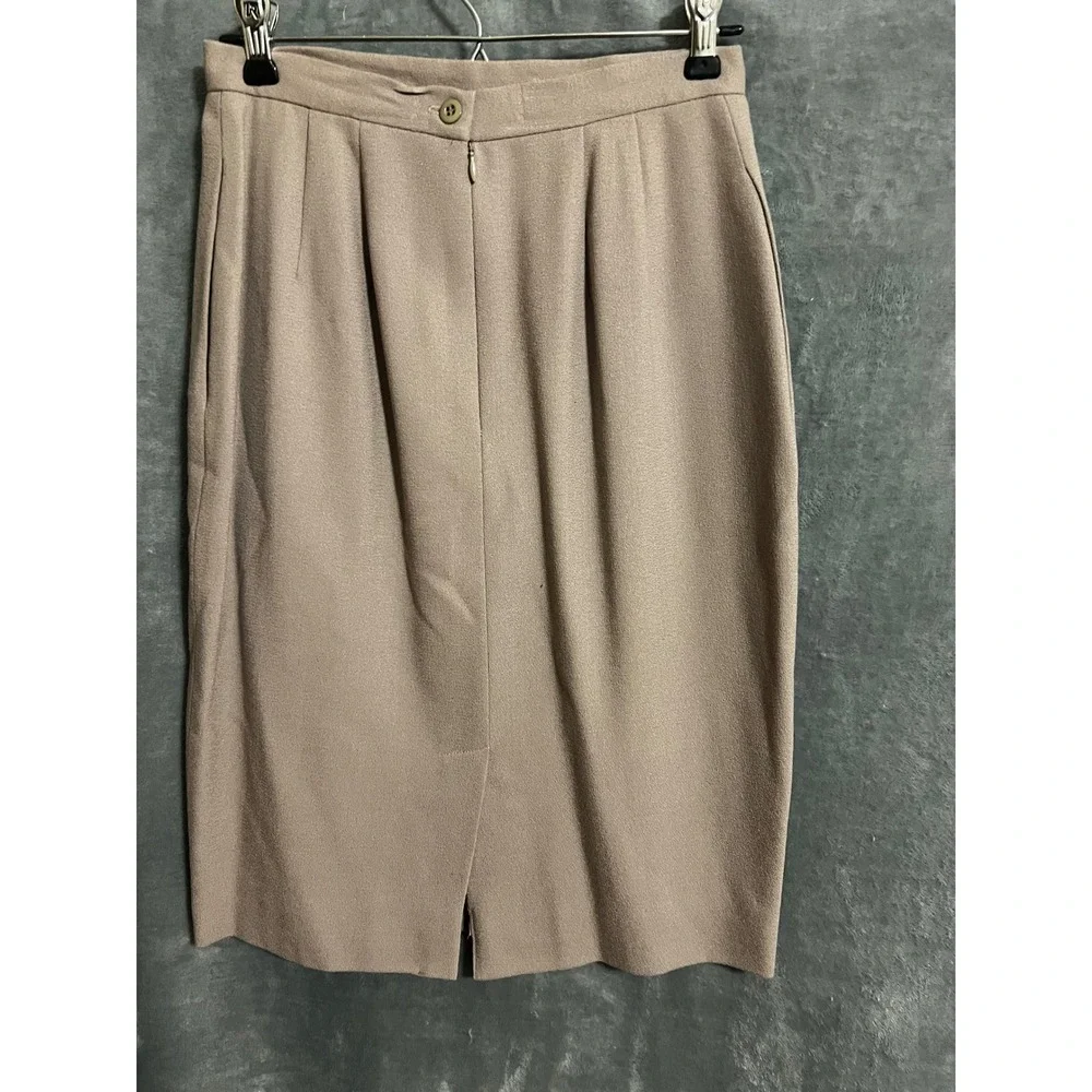Vintage BICCI Florine Wachter Size 6 Wool Skirt Suit Belted Taupe 2pc